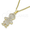 Oro Laminado Pendant Necklace, Gold Filled Style Little Boy Design, with White Micro Pave, Polished, Golden Finish, 04.94.0035.20