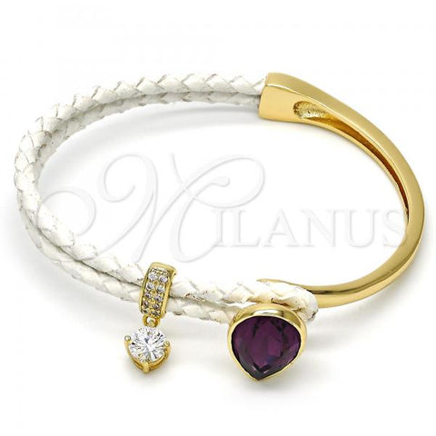 Oro Laminado Individual Bangle, Gold Filled Style Teardrop Design, with Amethyst Swarovski Crystals and White Micro Pave, Polished, Golden Finish, 07.239.0002.13 (03 MM Thickness, One size fits all)