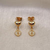 Oro Laminado Dangle Earring, Gold Filled Style Heart and Lock Design, with White Micro Pave, Polished, Golden Finish, 02.156.0687