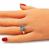 Oro Laminado Multi Stone Ring, Gold Filled Style with Blue Topaz Cubic Zirconia, Polished, Golden Finish, 01.284.0040.09