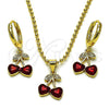 Oro Laminado Earring and Pendant Adult Set, Gold Filled Style Cherry Design, with White Micro Pave, Red Enamel Finish, Golden Finish, 10.282.0005