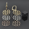 Oro Laminado Long Earring, Gold Filled Style Flower and Heart Design, Polished, Tricolor, 5.085.004