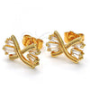 Oro Laminado Stud Earring, Gold Filled Style Bow Design, with White Cubic Zirconia, Polished, Golden Finish, 02.340.0003.1