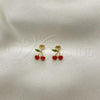 Oro Laminado Stud Earring, Gold Filled Style Cherry Design, Red Enamel Finish, Golden Finish, 02.02.0503