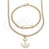 Oro Laminado Earring and Pendant Children Set, Gold Filled Style Anchor Design, Polished, Golden Finish, 06.63.0230