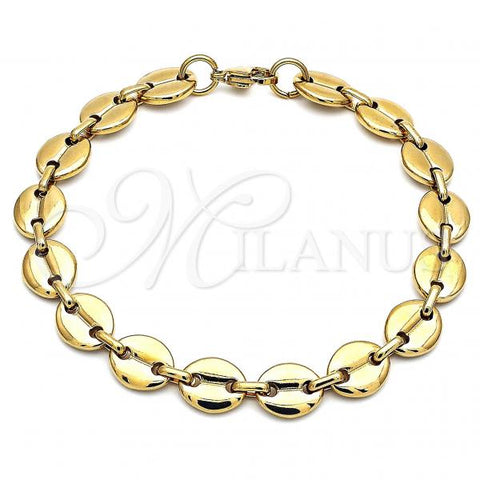 Oro Laminado Basic Anklet, Gold Filled Style Puff Mariner Design, Polished, Golden Finish, 04.116.0062.10