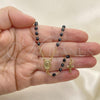 Oro Laminado Thin Rosary, Gold Filled Style Divino Niño and Cross Design, with Black Azavache, Black Enamel Finish, Golden Finish, 09.02.0039.18