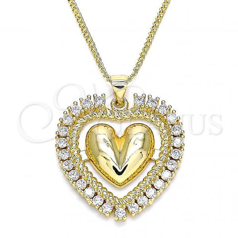 Oro Laminado Pendant Necklace, Gold Filled Style Heart Design, with White Cubic Zirconia, Polished, Golden Finish, 04.156.0204.20