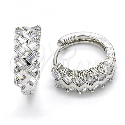 Rhodium Plated Huggie Hoop, with White Cubic Zirconia, Polished, Rhodium Finish, 02.210.0118.1.15