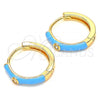Oro Laminado Huggie Hoop, Gold Filled Style with White Cubic Zirconia, Turquoise Enamel Finish, Golden Finish, 02.213.0182.3.15
