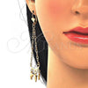 Oro Laminado Long Earring, Gold Filled Style Dolphin and Rolo Design, Polished, Golden Finish, 02.32.0550