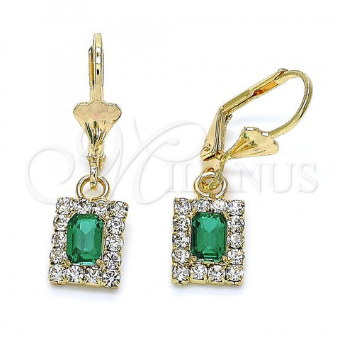 Oro Laminado Dangle Earring, Gold Filled Style with Green and White Crystal, Polished, Golden Finish, 02.122.0117.6