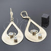 Oro Laminado Dangle Earring, Gold Filled Style Flower and Teardrop Design, with White Cubic Zirconia, Diamond Cutting Finish, Golden Finish, 81.003