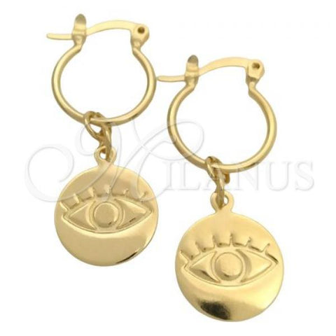 Oro Laminado Small Hoop, Gold Filled Style Evil Eye Design, Polished, Golden Finish, 02.58.0037.12