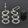 Oro Laminado Long Earring, Gold Filled Style Heart and Filigree Design, Polished, Tricolor, 5.095.008