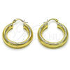 Oro Laminado Medium Hoop, Gold Filled Style Hollow Design, Diamond Cutting Finish, Golden Finish, 02.213.0262.30