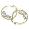 Oro Laminado Medium Hoop, Gold Filled Style Heart and Bird Design, Diamond Cutting Finish, Tricolor, 02.351.0104.35