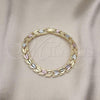 Oro Laminado Solid Bracelet, Gold Filled Style Heart Design, Polished, Tricolor, 03.102.0074.07