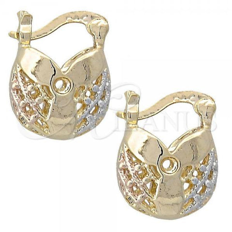 Oro Laminado Small Hoop, Gold Filled Style Filigree and Flower Design, Polished, Tricolor, 5.145.013.1