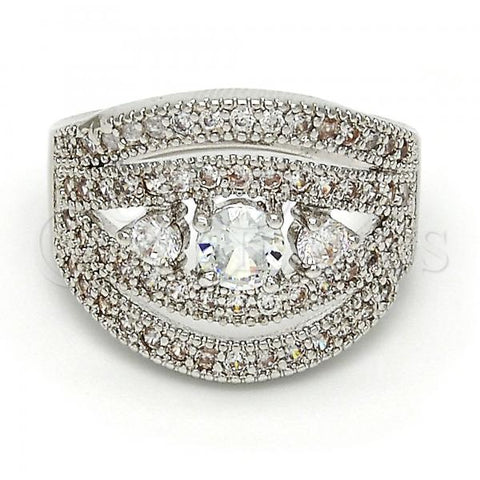 Rhodium Plated Multi Stone Ring, with White Cubic Zirconia and White Micro Pave, Polished, Rhodium Finish, 01.217.0001.1.08 (Size 8)