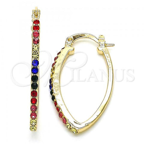 Oro Laminado Small Hoop, Gold Filled Style with Multicolor Crystal, Polished, Golden Finish, 02.100.0082.5.15