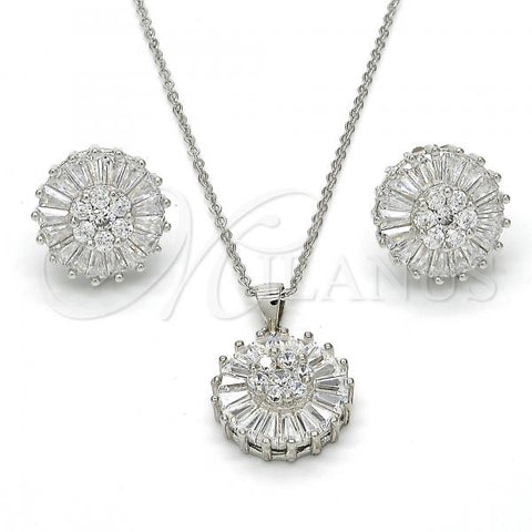 Sterling Silver Earring and Pendant Adult Set, with White Cubic Zirconia, Polished, Rhodium Finish, 10.174.0269