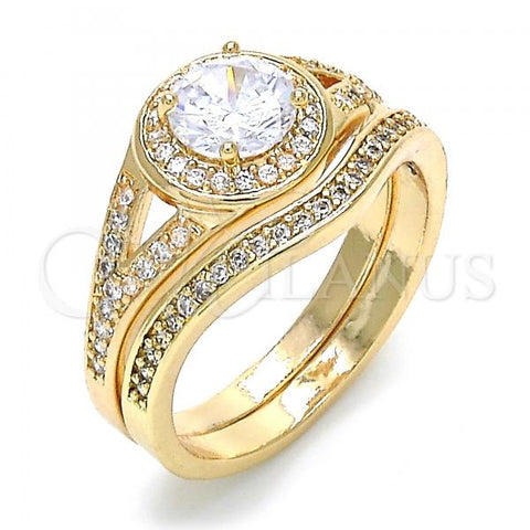 Oro Laminado Wedding Ring, Gold Filled Style Duo Design, with White Cubic Zirconia, Polished, Golden Finish, 01.284.0022.07 (Size 7)