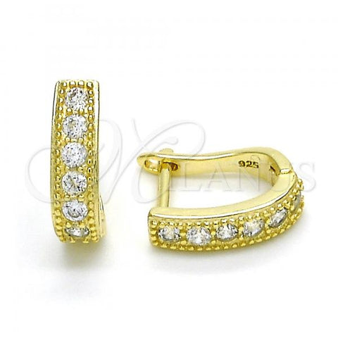 Sterling Silver Huggie Hoop, with White Cubic Zirconia, Polished, Golden Finish, 02.186.0141.10