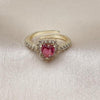 Oro Laminado Multi Stone Ring, Gold Filled Style Heart and Cluster Design, with Ruby and White Cubic Zirconia, Polished, Golden Finish, 01.196.0033.1