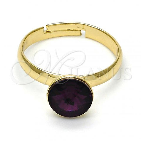 Oro Laminado Multi Stone Ring, Gold Filled Style with Amethyst Swarovski Crystals, Polished, Golden Finish, 01.239.0009.7 (One size fits all)