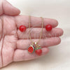 Oro Laminado Necklace and Earring, Gold Filled Style Strawberry Design, Red Enamel Finish, Golden Finish, 06.417.0020