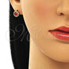 Oro Laminado Stud Earring, Gold Filled Style with Garnet and White Cubic Zirconia, Polished, Golden Finish, 02.310.0028.4