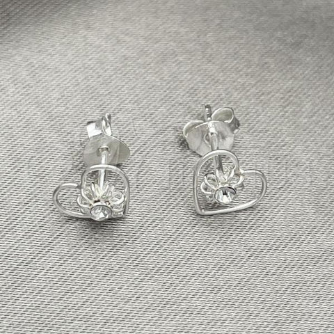 Sterling Silver Stud Earring, Heart Design, with Garnet Crystal, Polished, Silver Finish, 02.406.0022