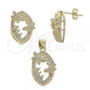 Oro Laminado Earring and Pendant Adult Set, Gold Filled Style Flower Design, with  Micro Pave, Golden Finish, 10.156.0050