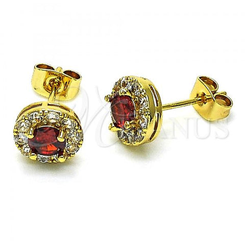 Oro Laminado Stud Earring, Gold Filled Style with Garnet and White Cubic Zirconia, Polished, Golden Finish, 02.344.0081.6