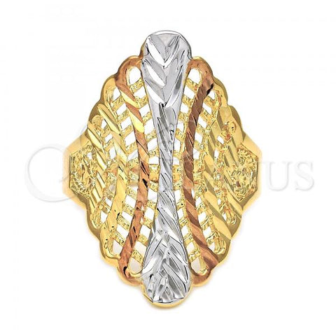 Oro Laminado Elegant Ring, Gold Filled Style Filigree Design, Diamond Cutting Finish, Tricolor, 5.174.005.07 (Size 7)