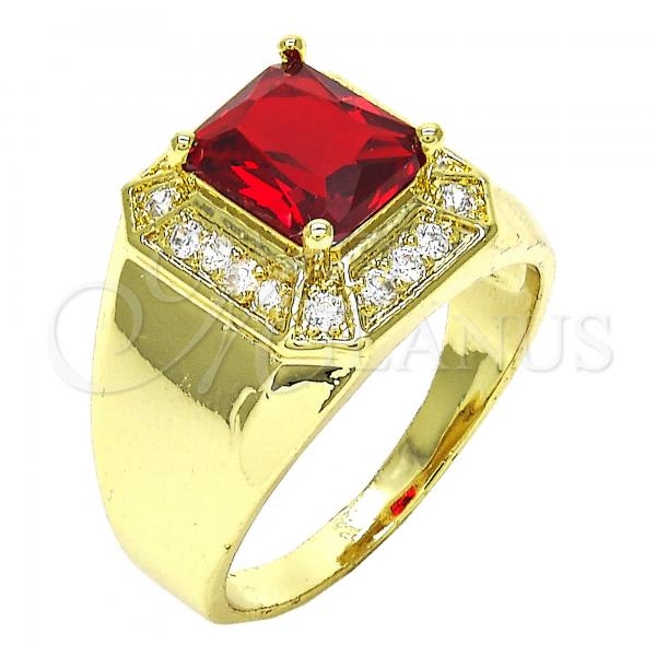 Oro Laminado Mens Ring, Gold Filled Style with Garnet and White Cubic Zirconia, Polished, Golden Finish, 01.266.0016.11 (Size 11)