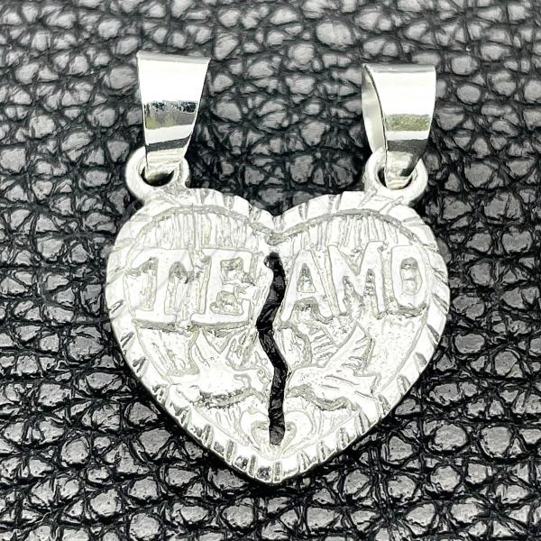 Sterling Silver Religious Pendant, Heart Design, Polished, Silver Finish, 05.392.0026