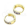 Oro Laminado Huggie Hoop, Gold Filled Style with Amethyst Cubic Zirconia, Polished, Golden Finish, 02.210.0638.3.12