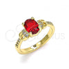 Oro Laminado Multi Stone Ring, Gold Filled Style with Garnet and White Cubic Zirconia, Polished, Golden Finish, 01.284.0051.09