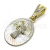 Oro Laminado Religious Pendant, Gold Filled Style San Benito Design, Diamond Cutting Finish, Tricolor, 05.351.0214