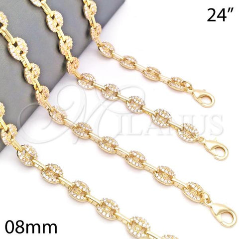 Oro Laminado Fancy Necklace, Gold Filled Style Puff Mariner Design, with White Micro Pave, Polished, Golden Finish, 04.63.1402.24