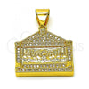 Oro Laminado Religious Pendant, Gold Filled Style with White Micro Pave, Polished, Golden Finish, 05.342.0213