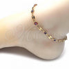 Oro Laminado Fancy Anklet, Gold Filled Style Evil Eye Design, Red Resin Finish, Golden Finish, 03.326.0012.1.10