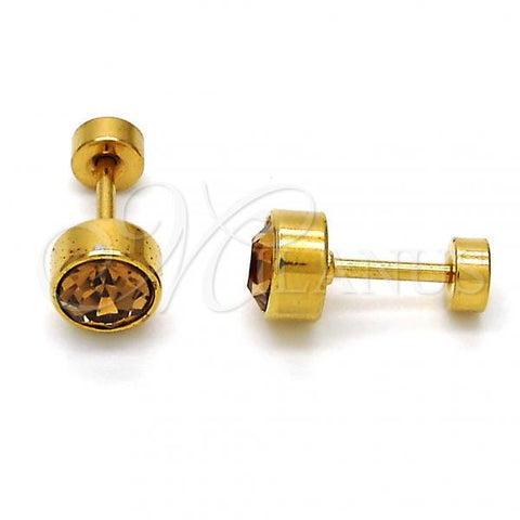 Stainless Steel Stud Earring, with Coffee Crystal, Polished, Golden Finish, 02.271.0008.4