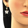 Oro Laminado Dangle Earring, Gold Filled Style Butterfly Design, Polished, Tricolor, 02.351.0082