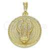 Oro Laminado Religious Pendant, Gold Filled Style Guadalupe Design, Diamond Cutting Finish, Golden Finish, 05.351.0045.1