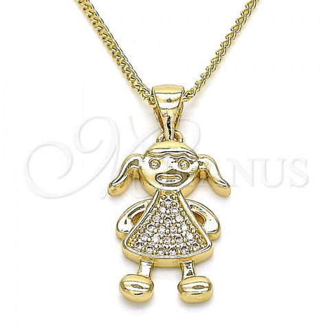 Oro Laminado Pendant Necklace, Gold Filled Style Little Girl Design, with White Micro Pave, Polished, Golden Finish, 04.156.0273.20