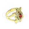 Oro Laminado Multi Stone Ring, Gold Filled Style Turtle Design, with Multicolor Cubic Zirconia, Polished, Golden Finish, 01.380.0014.1.07