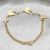 Stainless Steel Fancy Bracelet, Heart and Butterfly Design, with White Crystal, Polished, Golden Finish, 03.63.22113.08